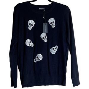 Victoria Harbour Women Size M Black Silver Skull Goth Sweater Pullover Knitted